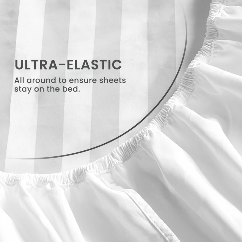 SLEEP ZONE Striped Cooling Sheets Set Full Size - Fitted Flat Sheet & Pillowcase Sets 4 Piece - Super Soft Stripe Bed Sheet, Easy Care, Deep Pocket (White, Full) - Image 4